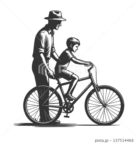 Father Teaching Son To Ride Bicycle vector 137514468