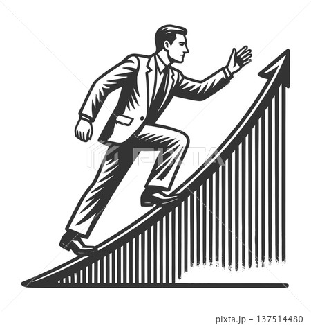 Businessman Climbing Upward Growth Chart Arrow Businessman Climbing Upward Growth Chart Arrow 137514480