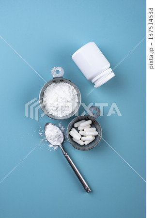 Collagen powder and pills. Healthy supplement Collagen powder and pills. Healthy supplement 137514538