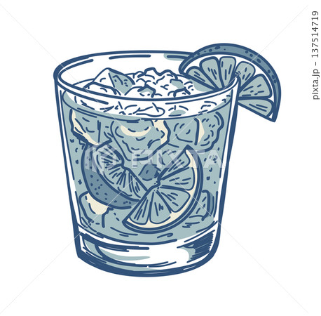 Caipirinha lime Brazilian cocktail. Vector handdrawn isolated illustration in blue Caipirinha lime Brazilian cocktail. Vector handdrawn isolated illustration in blue 137514719