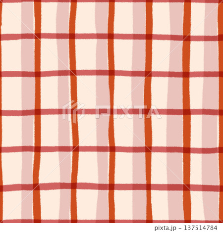 Abstract seamless pattern with red check stripes and white background. Hand painted illustration for design, print, fabric or background. 137514784