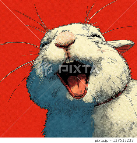 Cat yawns against a red background. Bold lines and halftone shading create a playful pop-art mood. Cat yawns against a red background. Bold lines and halftone shading create a playful pop-art mood. 137515235