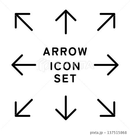 上下左右と斜めのシンプルな矢印アイコン8種類セット (ベクター) 137515868