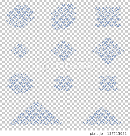 Modern Seigaiha wave decorative parts. Can be used for Japanese-style event advertisements, web designs, New Year's cards, and celebratory greeting cards. Modern Seigaiha wave decorative parts. Can be used for Japanese-style event advertisements, web designs, New Year's cards, and celebratory greeting cards. 137515921