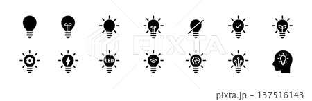 電球・ひらめき・アイデア・エコ・AI・電力操作アイコンセット (ベクター) 137516143