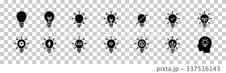 電球・ひらめき・アイデア・エコ・AI・電力操作アイコンセット (ベクター) 137516143