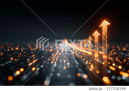 デジタル市場の上昇トレンドを示す光の矢印 137516144