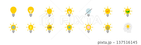 電球・ひらめき・アイデア・エコ・AI・電力操作アイコンセット (ベクター) 137516145
