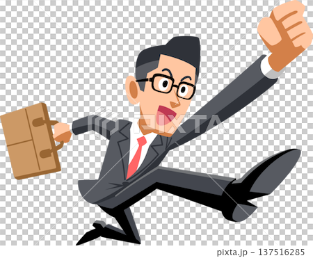 一個穿著西裝、戴眼鏡的男人劇烈地跳躍 一個穿著西裝、戴眼鏡的男人劇烈地跳躍 137516285