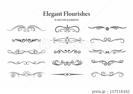 Vintage Ornamental Dividers Vector Set. Calligraphic Flourishes and Decorative Swirl Borders. Elegant Separator Lines for Wedding Invitations, Certificates, Posters and Branding Design 137516382