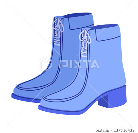 Blue front lace boot women color pair. Lace up block heel boot for city stroll dinner and polished outfit. Technical  137516438