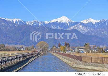 早春の安曇野　拾ヶ堰と北アルプス 137516487