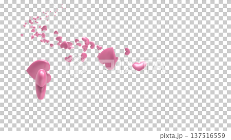 白い背景を舞う3Dハートの背景素材 抽象背景：恋愛・感謝・お祝い・バレンタイン・ウェディング 137516559