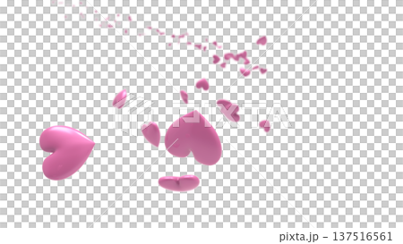 白い背景を舞う3Dハートの背景素材 抽象背景：恋愛・感謝・お祝い・バレンタイン・ウェディング 137516561