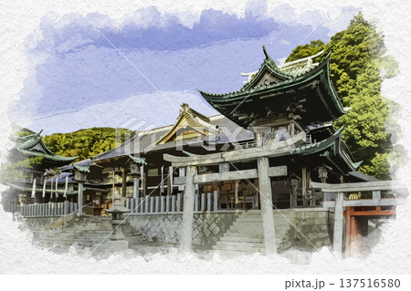 水彩画風 甲宗八幡神社 社殿 福岡県北九州市 水彩画風 甲宗八幡神社 社殿 福岡県北九州市 137516580