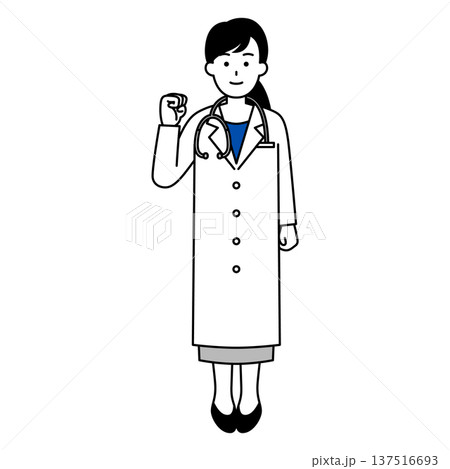 ガッツポーズをする医師の女性（全身） 137516693