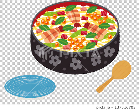 色彩繽紛的海鮮散壽司 色彩繽紛的海鮮散壽司 137516705