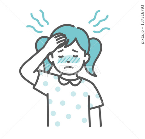 ほてりや発熱で辛そうな女の子(子供)のイラスト ほてりや発熱で辛そうな女の子(子供)のイラスト 137516793