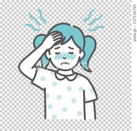 ほてりや発熱で辛そうな女の子(子供)のイラスト ほてりや発熱で辛そうな女の子(子供)のイラスト 137516793