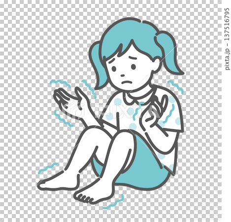Illustration of a girl (child) who seems anxious due to numbness and trembling in her limbs 137516795
