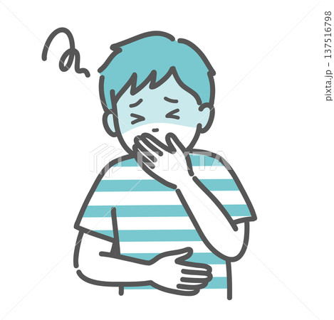 吐き気や気分の悪さで苦しむ男の子(子供)のイラスト 吐き気や気分の悪さで苦しむ男の子(子供)のイラスト 137516798