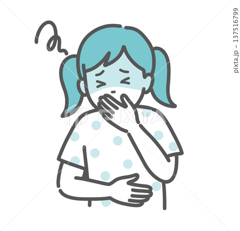 吐き気や気分の悪さで苦しむ女の子（子供）のイラスト 137516799