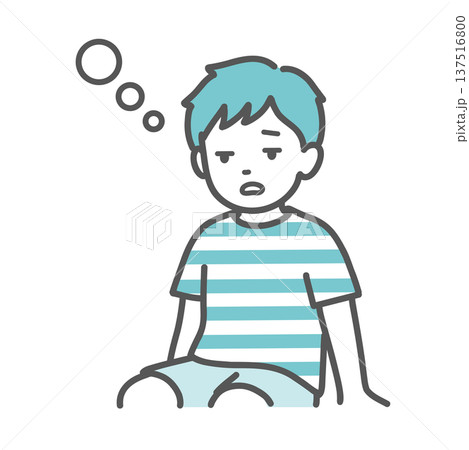 気分が悪くぼーっとしている男の子(子供)のイラスト 気分が悪くぼーっとしている男の子(子供)のイラスト 137516800