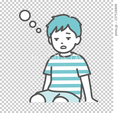 気分が悪くぼーっとしている男の子(子供)のイラスト 気分が悪くぼーっとしている男の子(子供)のイラスト 137516800