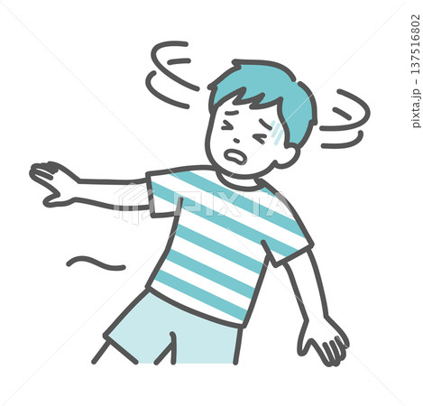 めまいや立ちくらみで倒れそうな男の子(子供)のイラスト めまいや立ちくらみで倒れそうな男の子(子供)のイラスト 137516802