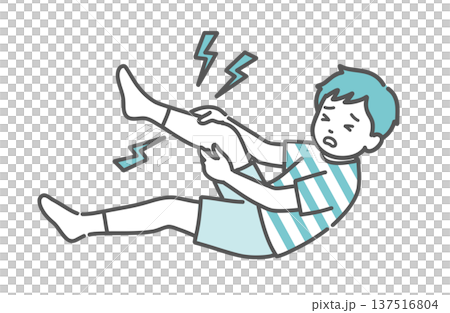 Illustration of a boy (child) suffering from leg pain and cramps 137516804