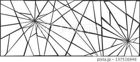 Damaged shattered glass effect background. Black and white grunge broken texture. Multiple cracked lines explosion pattern. Fractured triangle pieces, shatters, fragments, debris wallpaper. Vector 137516948