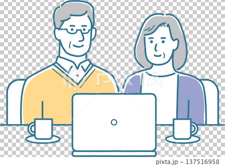 高齢夫婦がパソコンを見ているイラスト 高齢夫婦がパソコンを見ているイラスト 137516958