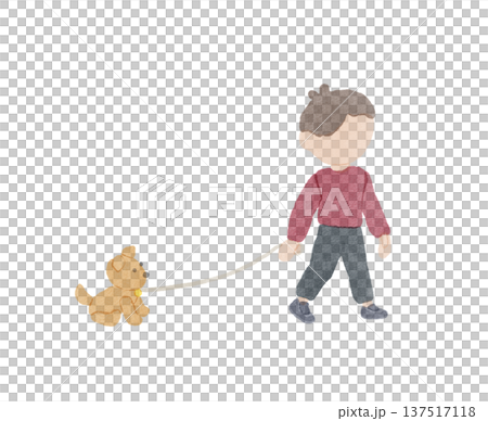 Illustration of a boy walking a toy dog Illustration of a boy walking a toy dog 137517118