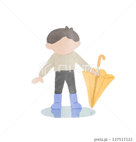 水たまりで遊ぶ男の子のイラスト 137517122