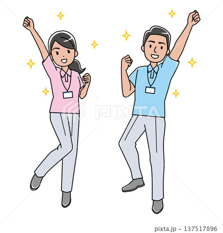 元気なポロシャツ姿の外国人男女のイラスト(カラー) 元気なポロシャツ姿の外国人男女のイラスト(カラー) 137517896