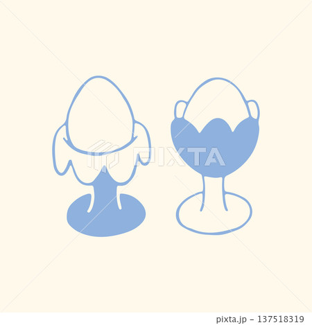 Hand drawn egg cups shaped like flower goblets in minimalist blue line style. Elegant poached egg holders vector for breakfast themes, kitchen decor, brunch menus, tableware design and food graphics 137518319