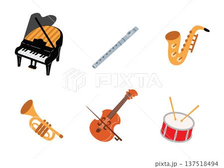 シンプルで可愛い楽器のイラストセット シンプルで可愛い楽器のイラストセット 137518494