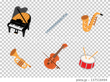 シンプルで可愛い楽器のイラストセット シンプルで可愛い楽器のイラストセット 137518494