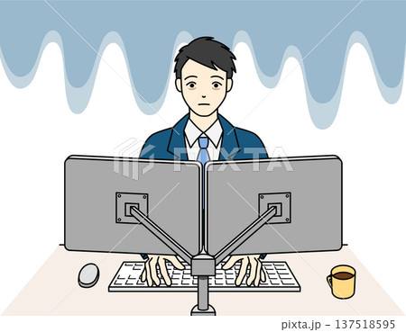 PC作業中に絶望し青ざめるスーツ姿の男性会社員 PC作業中に絶望し青ざめるスーツ姿の男性会社員 137518595