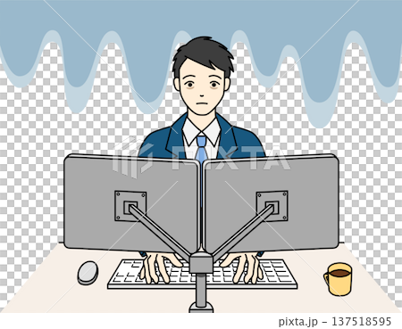 PC作業中に絶望し青ざめるスーツ姿の男性会社員 PC作業中に絶望し青ざめるスーツ姿の男性会社員 137518595