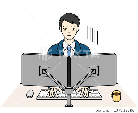 PC作業で悩み落ち込むスーツ姿の男性会社員 PC作業で悩み落ち込むスーツ姿の男性会社員 137518596
