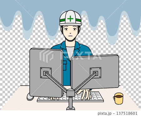 一名戴著安全帽的男工人在電腦前工作時,臉色突然變得蒼白,神情絕望。 一名戴著安全帽的男工人在電腦前工作時,臉色突然變得蒼白,神情絕望。 137518601