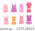 Women doodle style pajamas. Collection of elements on a white background. 137518824