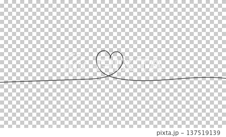 一筆書きのハートの線画。一本の黒い糸が真っ直ぐに伸び中央でハートを紡ぐデザイン。愛情のシンボル背景 一筆書きのハートの線画。一本の黒い糸が真っ直ぐに伸び中央でハートを紡ぐデザイン。愛情のシンボル背景 137519139