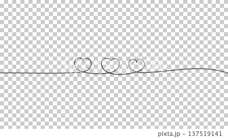一筆書きのハートの線画。一本の黒い糸が3つの小さなハートを紡ぐデザイン。愛情のシンボル背景 137519141