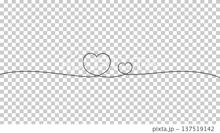 一筆書きのハートの線画。一本の黒い糸が2つの寄り添うハートを紡ぐデザイン。愛情のシンボル背景 137519142