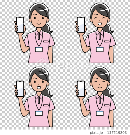 笑顔でスマホを見せるポロシャツの外国人女性のイラスト 137519208