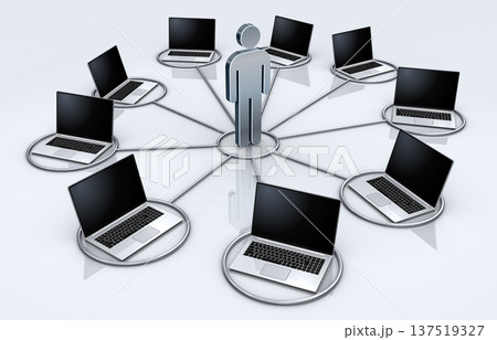 人型アイコンとノートパソコンのネットワーク 137519327