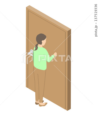 ドアをノックする女性・アイソメトリック 137519336