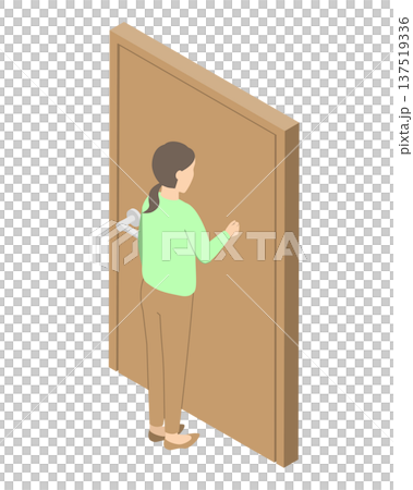 ドアをノックする女性・アイソメトリック 137519336